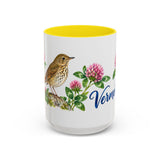 Vermont State Bird and Flower Mug, Watercolor Botanical Coffee Cup, Nature Lover Gift, 11oz 15oz Accent Mug — 15oz / Yellow — front