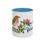 Vermont State Bird and Flower Mug, Watercolor Botanical Coffee Cup, Nature Lover Gift, 11oz 15oz Accent Mug — 11oz / Light Blue — front
