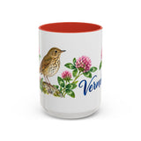 Vermont State Bird and Flower Mug, Watercolor Botanical Coffee Cup, Nature Lover Gift, 11oz 15oz Accent Mug — 15oz / Red — front