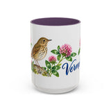 Vermont State Bird and Flower Mug, Watercolor Botanical Coffee Cup, Nature Lover Gift, 11oz 15oz Accent Mug — 15oz / Purple — front