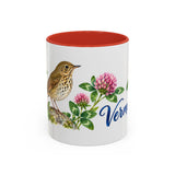 Vermont State Bird and Flower Mug, Watercolor Botanical Coffee Cup, Nature Lover Gift, 11oz 15oz Accent Mug — 11oz / Red — front