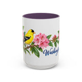 Washington State Bird and Flower Mug, Watercolor Botanical Coffee Cup, Nature Lover Gift, 11oz 15oz Accent Mug — 15oz / Purple — front