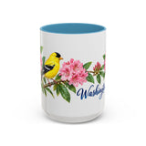 Washington State Bird and Flower Mug, Watercolor Botanical Coffee Cup, Nature Lover Gift, 11oz 15oz Accent Mug — 15oz / Light Blue — front