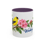 Washington State Bird and Flower Mug, Watercolor Botanical Coffee Cup, Nature Lover Gift, 11oz 15oz Accent Mug — 11oz / Purple — front