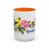 Washington State Bird and Flower Mug, Watercolor Botanical Coffee Cup, Nature Lover Gift, 11oz 15oz Accent Mug — 15oz / Orange — front