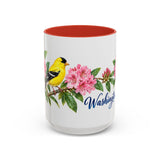 Washington State Bird and Flower Mug, Watercolor Botanical Coffee Cup, Nature Lover Gift, 11oz 15oz Accent Mug — 15oz / Red — front