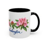 Washington State Bird and Flower Mug, Watercolor Botanical Coffee Cup, Nature Lover Gift, 11oz 15oz Accent Mug — 11oz / Black — right
