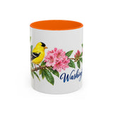 Washington State Bird and Flower Mug, Watercolor Botanical Coffee Cup, Nature Lover Gift, 11oz 15oz Accent Mug — 11oz / Orange — front
