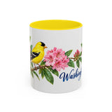 Washington State Bird and Flower Mug, Watercolor Botanical Coffee Cup, Nature Lover Gift, 11oz 15oz Accent Mug — 11oz / Yellow — front