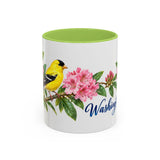 Washington State Bird and Flower Mug, Watercolor Botanical Coffee Cup, Nature Lover Gift, 11oz 15oz Accent Mug — 11oz / Light Green — front