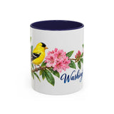 Washington State Bird and Flower Mug, Watercolor Botanical Coffee Cup, Nature Lover Gift, 11oz 15oz Accent Mug — 11oz / Navy — front