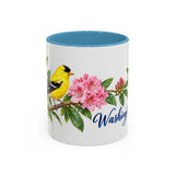 Washington State Bird and Flower Mug, Watercolor Botanical Coffee Cup, Nature Lover Gift, 11oz 15oz Accent Mug — 11oz / Light Blue — front