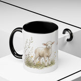 White Lamb Accent Mug | Watercolor Nature Coffee Cup | 11oz 15oz Farm Animal Gift — 11oz / Black — context-2