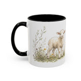 White Lamb Accent Mug | Watercolor Nature Coffee Cup | 11oz 15oz Farm Animal Gift — 11oz / Black — left