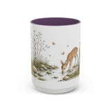 White-Tailed Fawn Accent Mug | Watercolor Nature Coffee Cup | 11oz 15oz Woodland Animal Gift — 15oz / Purple — front