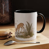 White-Tailed Fawn Accent Mug | Watercolor Nature Coffee Cup | 11oz 15oz Woodland Animal Gift — 11oz / Black — context-1