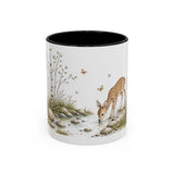 White-Tailed Fawn Accent Mug | Watercolor Nature Coffee Cup | 11oz 15oz Woodland Animal Gift — 11oz / Black — front