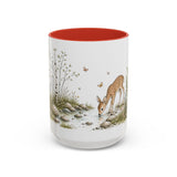 White-Tailed Fawn Accent Mug | Watercolor Nature Coffee Cup | 11oz 15oz Woodland Animal Gift — 15oz / Red — front