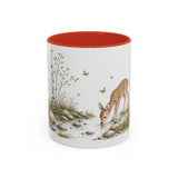 White-Tailed Fawn Accent Mug | Watercolor Nature Coffee Cup | 11oz 15oz Woodland Animal Gift — 11oz / Red — front