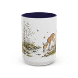 White-Tailed Fawn Accent Mug | Watercolor Nature Coffee Cup | 11oz 15oz Woodland Animal Gift — 15oz / Navy — front
