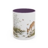 White-Tailed Fawn Accent Mug | Watercolor Nature Coffee Cup | 11oz 15oz Woodland Animal Gift — 11oz / Purple — front