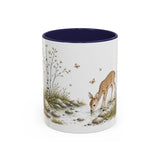 White-Tailed Fawn Accent Mug | Watercolor Nature Coffee Cup | 11oz 15oz Woodland Animal Gift — 11oz / Navy — front