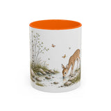 White-Tailed Fawn Accent Mug | Watercolor Nature Coffee Cup | 11oz 15oz Woodland Animal Gift — 11oz / Orange — front