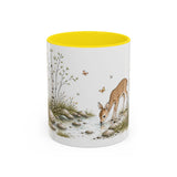 White-Tailed Fawn Accent Mug | Watercolor Nature Coffee Cup | 11oz 15oz Woodland Animal Gift — 11oz / Yellow — front