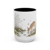 White-Tailed Fawn Accent Mug | Watercolor Nature Coffee Cup | 11oz 15oz Woodland Animal Gift — 15oz / Black — front