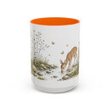 White-Tailed Fawn Accent Mug | Watercolor Nature Coffee Cup | 11oz 15oz Woodland Animal Gift — 15oz / Orange — front