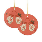 Winter Mittens Ceramic Ornament, Double Sided Round Christmas Decoration, Holiday Keepsake Gift — Product view — Photo 6