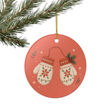 Winter Mittens Ceramic Ornament, Double Sided Round Christmas Decoration, Holiday Keepsake Gift — Product view — Photo 8