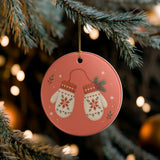 Winter Mittens Ceramic Ornament, Double Sided Round Christmas Decoration, Holiday Keepsake Gift — Lifestyle view — Photo 7