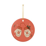 Winter Mittens Ceramic Ornament, Double Sided Round Christmas Decoration, Holiday Keepsake Gift — Product view — Photo 4