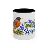 Wisconsin State Bird and Flower Mug, Watercolor Botanical Coffee Cup, Nature Lover Gift, 11oz 15oz Accent Mug — 11oz / Black — front