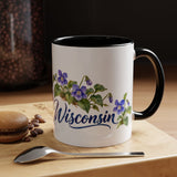 Wisconsin State Bird and Flower Mug, Watercolor Botanical Coffee Cup, Nature Lover Gift, 11oz 15oz Accent Mug — 11oz / Black — context-1