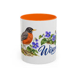 Wisconsin State Bird and Flower Mug, Watercolor Botanical Coffee Cup, Nature Lover Gift, 11oz 15oz Accent Mug — 11oz / Orange — front