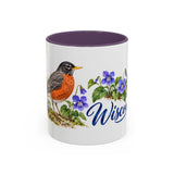 Wisconsin State Bird and Flower Mug, Watercolor Botanical Coffee Cup, Nature Lover Gift, 11oz 15oz Accent Mug — 11oz / Purple — front