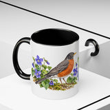 Wisconsin State Bird and Flower Mug, Watercolor Botanical Coffee Cup, Nature Lover Gift, 11oz 15oz Accent Mug — 11oz / Black — context-2