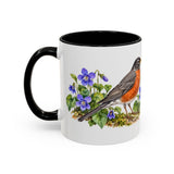 Wisconsin State Bird and Flower Mug, Watercolor Botanical Coffee Cup, Nature Lover Gift, 11oz 15oz Accent Mug — 11oz / Black — left