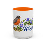 Wisconsin State Bird and Flower Mug, Watercolor Botanical Coffee Cup, Nature Lover Gift, 11oz 15oz Accent Mug — 15oz / Orange — front