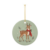 Woodland Reindeer Ceramic Ornament, Double Sided Round Christmas Decoration, Holiday Keepsake Gift — Product view — Photo 3