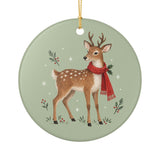 Woodland Reindeer Ceramic Ornament, Double Sided Round Christmas Decoration, Holiday Keepsake Gift — Front view — Photo 1