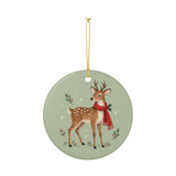 Woodland Reindeer Ceramic Ornament, Double Sided Round Christmas Decoration, Holiday Keepsake Gift — Product view — Photo 4