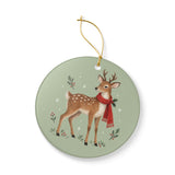 Woodland Reindeer Ceramic Ornament, Double Sided Round Christmas Decoration, Holiday Keepsake Gift — Product view — Photo 5