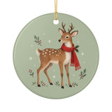 Woodland Reindeer Ceramic Ornament, Double Sided Round Christmas Decoration, Holiday Keepsake Gift — Back view — Photo 2