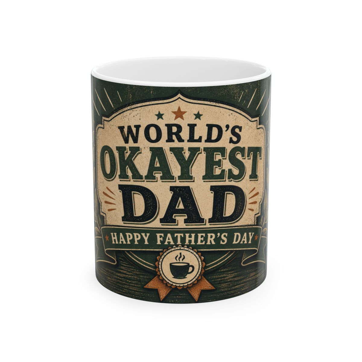 World's Okayest Dad Father's Day Coffee Mug — Dad Gift — Ceramic 11oz 15oz Cup — Front view — Photo 1