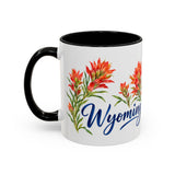 Wyoming State Bird and Flower Mug, Watercolor Botanical Coffee Cup, Nature Lover Gift, 11oz 15oz Accent Mug — 11oz / Black — left