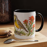 Wyoming State Bird and Flower Mug, Watercolor Botanical Coffee Cup, Nature Lover Gift, 11oz 15oz Accent Mug — 11oz / Black — context-1