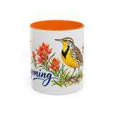 Wyoming State Bird and Flower Mug, Watercolor Botanical Coffee Cup, Nature Lover Gift, 11oz 15oz Accent Mug — 11oz / Orange — front